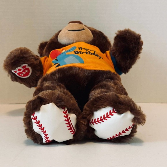 Build A Bear Baseball Feet Teddy Brown 16" Stuffed Plush w/ happy b-day shirt - Picture 7 of 10